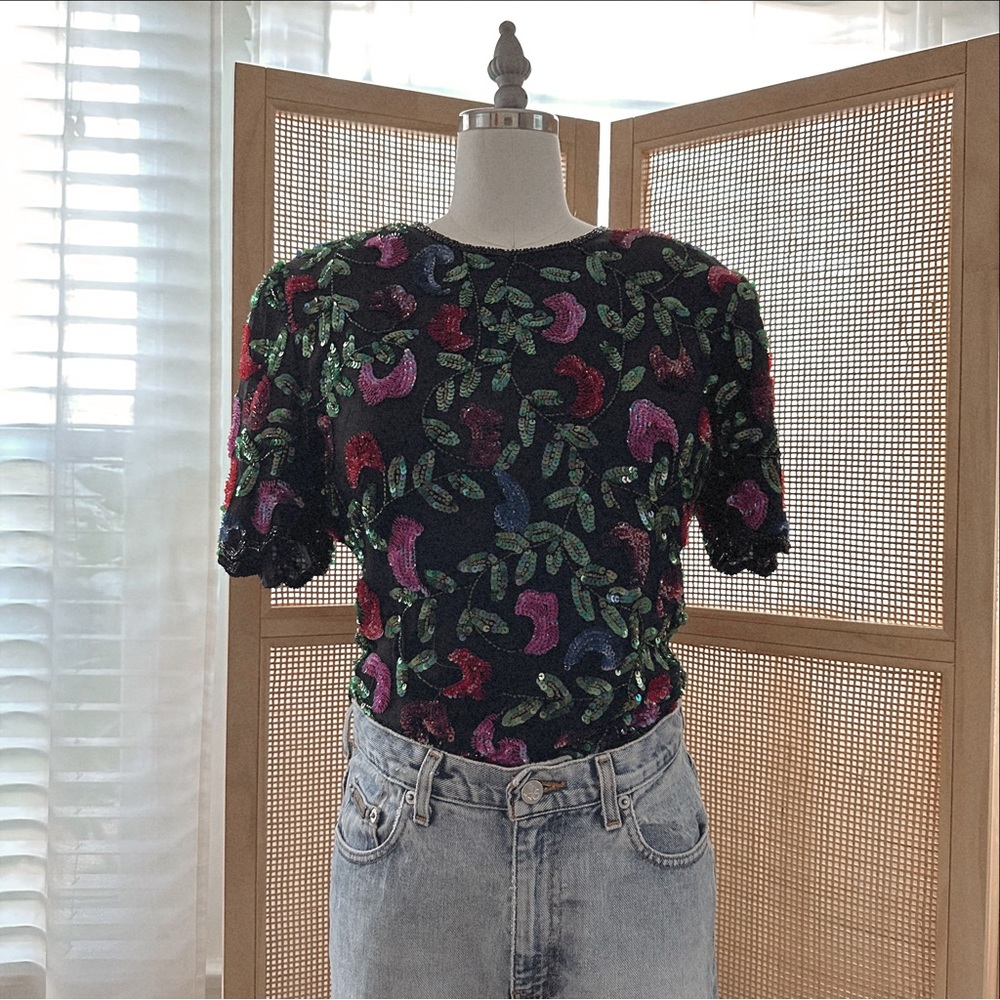 VINTAGE 1980’s floral beaded cocktail top